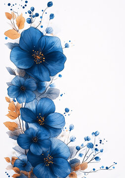 藍(lán)色水彩花卉邊框