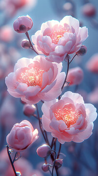 粉色牡丹花云背景