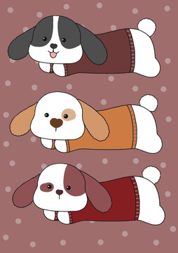 趴著的小狗插畫