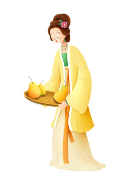拿著梨的古裝女子