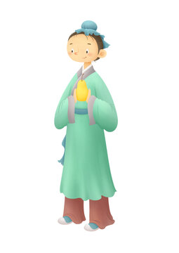 拿著梨的男孩