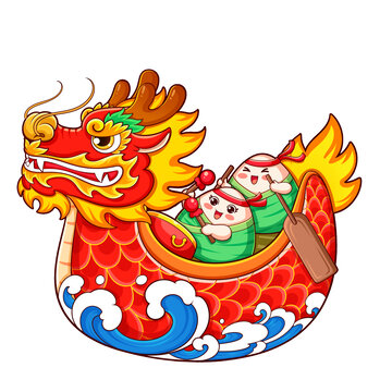 龍舟端午節(jié)卡通插畫粽子
