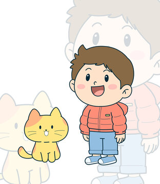 卡通男孩與貓