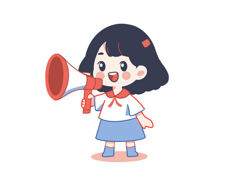 拿著喇叭的女孩手繪插畫