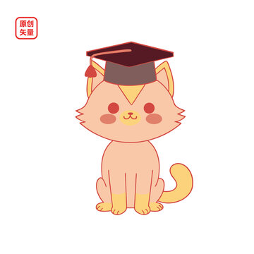 矢量插圖動物簡約戴學士帽小貓