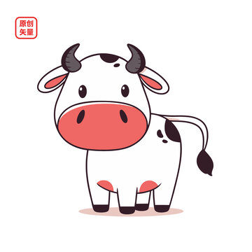 矢量插圖動(dòng)物簡(jiǎn)約卡通小奶牛