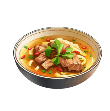 美味牛肉湯手繪美食插畫(huà)