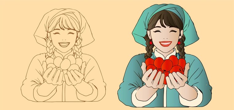 手捧紅棗的女孩
