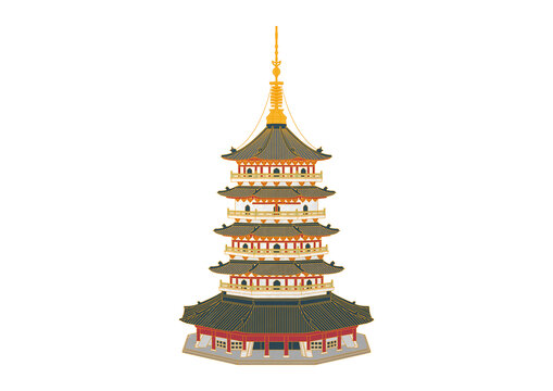 杭州雷峰塔手繪矢量插畫