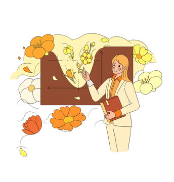 老師與花海插畫素材