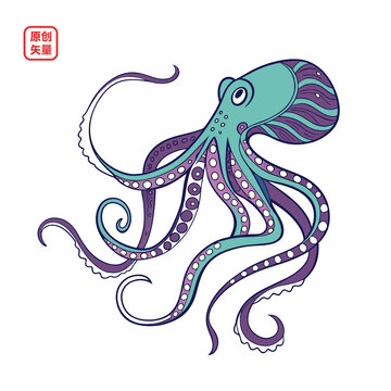 矢量插圖動(dòng)物海洋生物烏賊