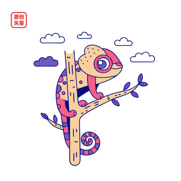 矢量插圖動(dòng)物簡(jiǎn)約扁平化變色龍