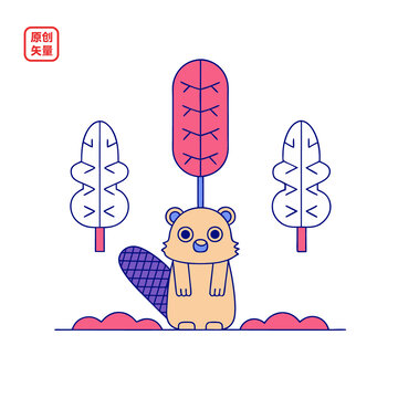 矢量插圖動(dòng)物簡(jiǎn)約扁平化海貍