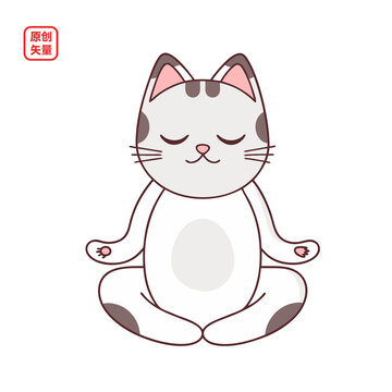 矢量插圖動(dòng)物簡(jiǎn)約打坐小貓