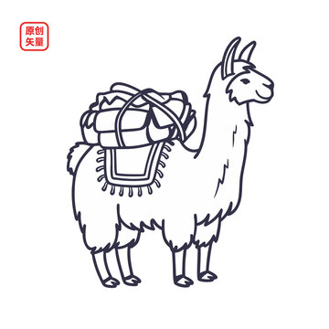 矢量插圖動(dòng)物簡(jiǎn)約線條駝這物品的駱駝