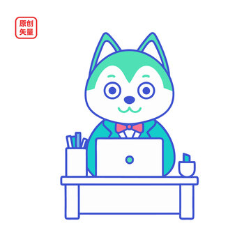 矢量插圖動(dòng)物卡通簡約線條職場小狗