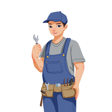 卡通人物扁平插畫維修工人水電工人職業(yè)形象