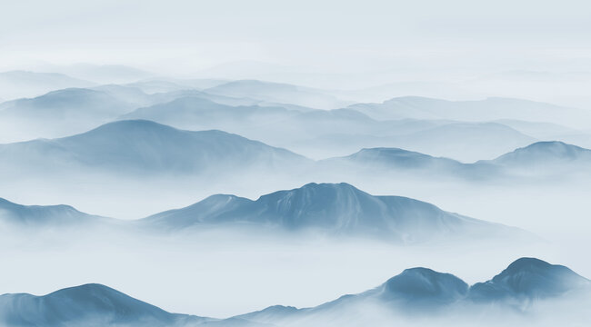 云霧水墨遠(yuǎn)山圖