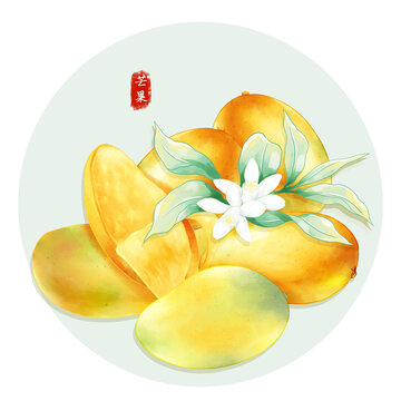 手繪芒果插畫水果包裝系列