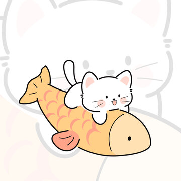 卡通貓咪和魚(yú)