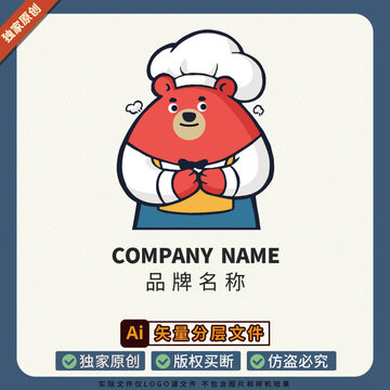 美食文創(chuàng)LOGO標(biāo)志冰箱貼小熊餐飲貼紙