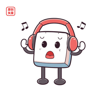 矢量插圖卡通聽音樂海綿塊