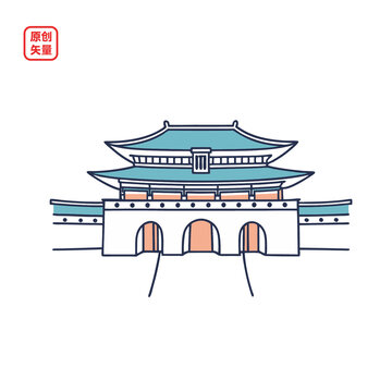 矢量插圖建筑國(guó)風(fēng)古建筑大殿