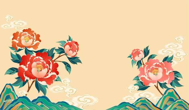 牡丹國(guó)潮插畫背景