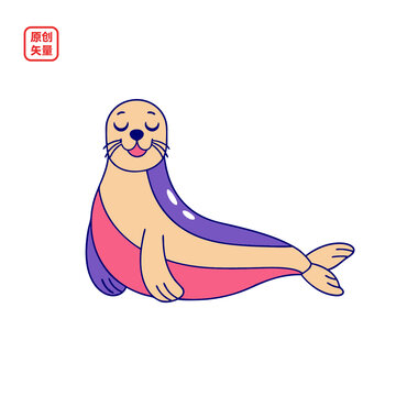 矢量插圖動物簡約扁平化海豹