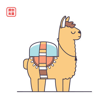 矢量插圖動物簡約拖著貨物駱駝