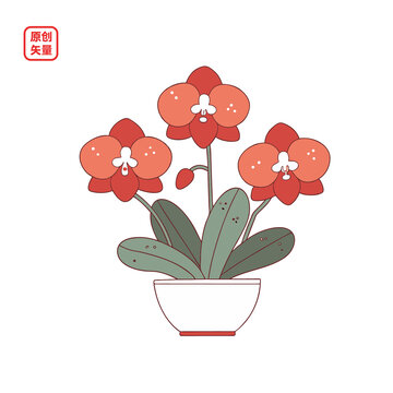 矢量插圖植物簡約一盆蘭花