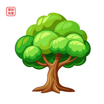 矢量插圖植物綠色大榕樹(shù)
