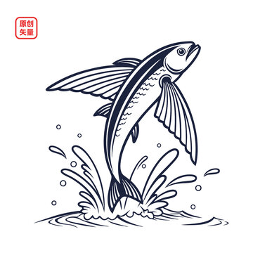 矢量插圖動(dòng)物躍出水面飛魚(yú)