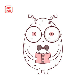 矢量插圖簡約線條看書萌寵小獸