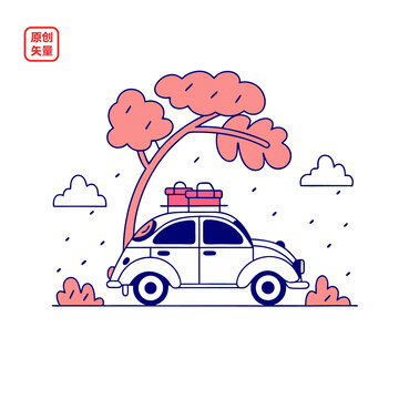 矢量插圖秋季自駕游