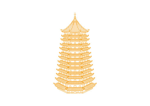 六和塔線描線稿矢量素材