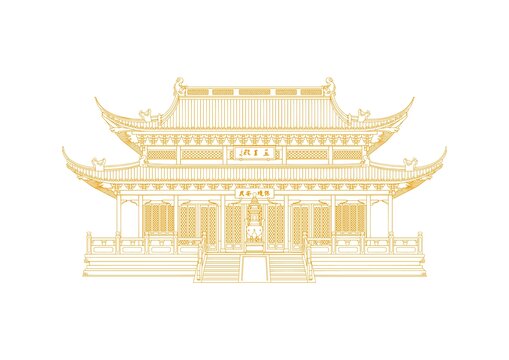 杭州錢王祠矢量線描插畫