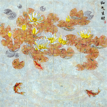 和氣生財(cái)抽象荷花背景墻