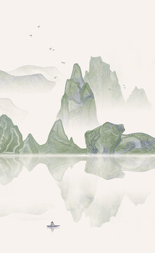 新中式線描山水