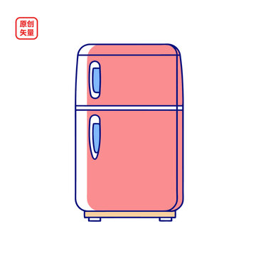 矢量插圖簡(jiǎn)約家用電器電冰箱