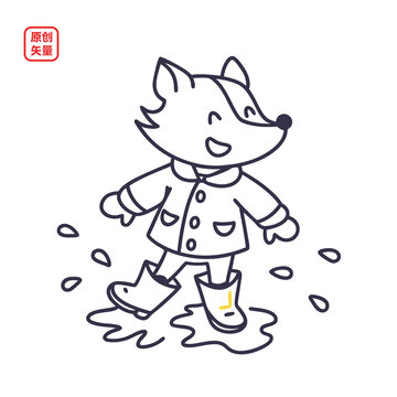 矢量插圖動(dòng)物簡(jiǎn)約簡(jiǎn)筆畫(huà)小狐貍
