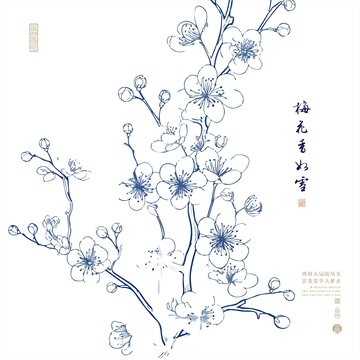 插畫梅花線描裝飾畫