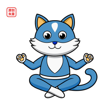 矢量插圖動物練瑜伽小貓