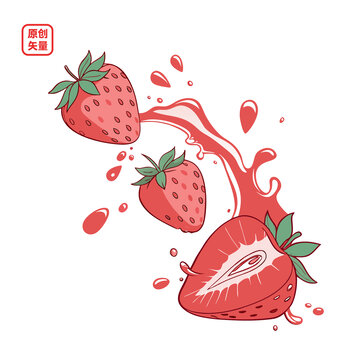 矢量插圖水果草莓果醬噴濺