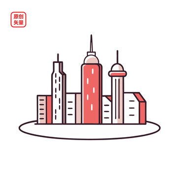 矢量插圖線條城市建筑群