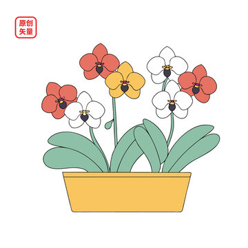 矢量插圖植物簡(jiǎn)約一盆蘭花