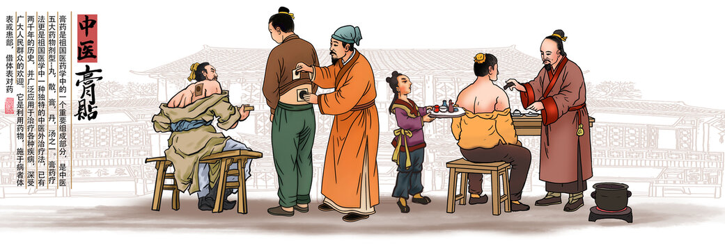 古代中醫(yī)貼膏藥插畫