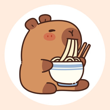 卡通可愛卡皮巴拉吃面圖案