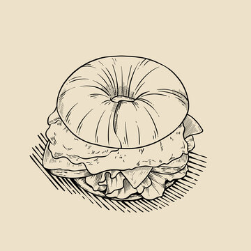 線描手繪漢堡