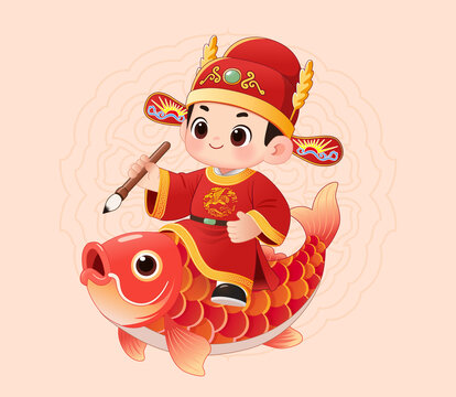狀元郎騎著錦鯉金榜題名高考手繪插畫